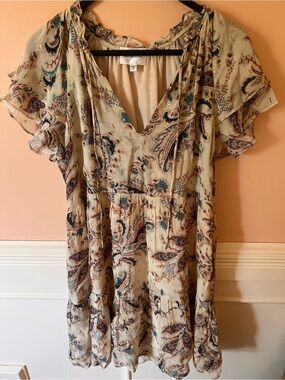 Lavender brown Floral flutter Sleeve mini dress coquette cottage dainty feminine